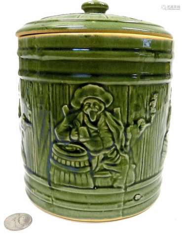 MCCOY TAVERN SCENE TOBACCO BARREL JAR