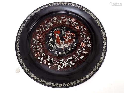 VINTAGE FOLK ART ROOSTER TOLEWARE TRAY