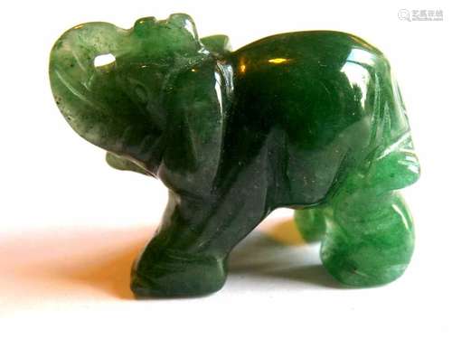 CHINESE SILVER & JADE ELEPHANT BROOCH