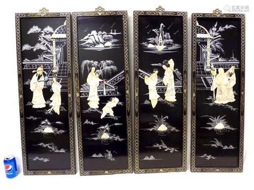 CHINESE LACQUERED IMMORTALS SCENIC WALL PANELS