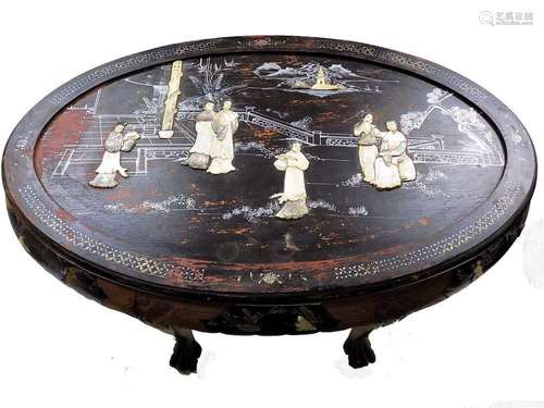 CHINESE CHINOISERIE INLAY NESTING TABLE CHAIR SET