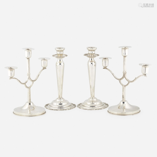 Mexican, candlesticks and candelabra, two pairs