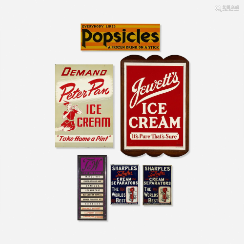 Vintage, ice cream signs, collection of six
