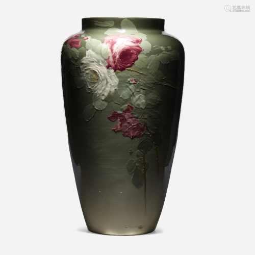 Weller Pottery, Tall Eocean vase with roses