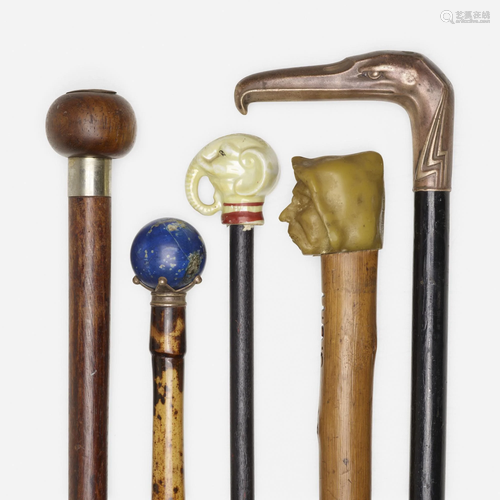 Continental, walking sticks, collection of five