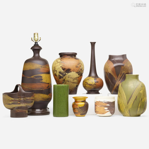 Royal Haeger, vases and lamp base, collection of nine