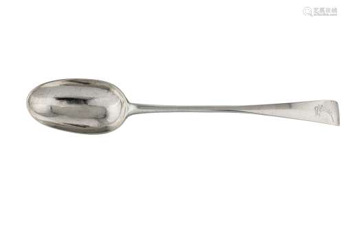 A George II Irish sterling silver hook-end basting spoon, Dublin 1758 by John Laughlin Snr (active