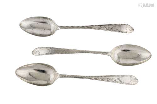 A set of three George III Irish sterling silver table spoon, Dublin 1789 by John Shiels