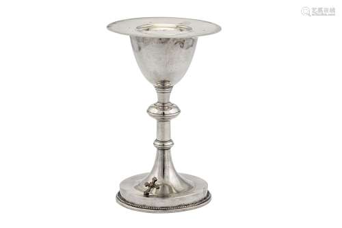 A 19th century unmarked silver chalice and paten, probably Assyrian (Northern Iraq) or Portuguese