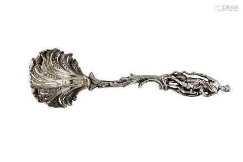 A Victorian sterling silver figural sugar sifter, London 1854 by Francis Higgins