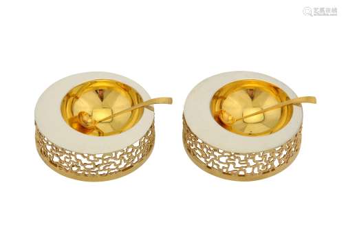 A pair of Elizabeth II parcel gilt sterling silver modernist salts, London 1969 by Stuart Devlin