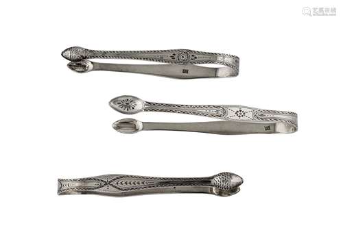 Three pairs of George III sterling silver sugar tongs, London by Hester Bateman