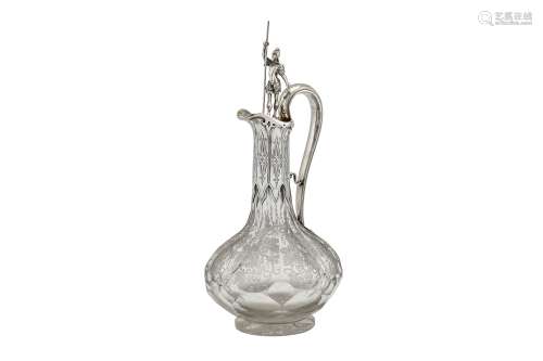 A Victorian sterling silver mounted glass claret jug, London 1849 by Charles Thomas Fox and George