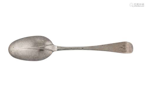 A George I Britannia standard silver dessert spoon, London 1719, makers mark partially struck twice