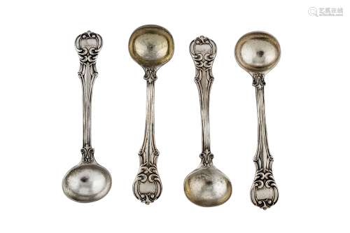 A set of four early Victorian sterling silver salt spoons, London 1840 by Samuel Hayne & Dudley