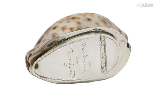 A rare Victorian Scottish provincial silver mounted cowrie shell snuff box, Dundee circa 1850 by