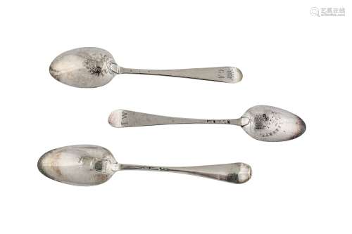 Three George III sterling silver picture back teaspoons