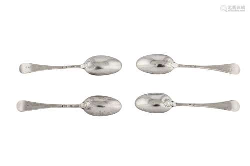 A set of four George II sterling silver shell back teaspoons, London circa 1755 by Richard Hawkins