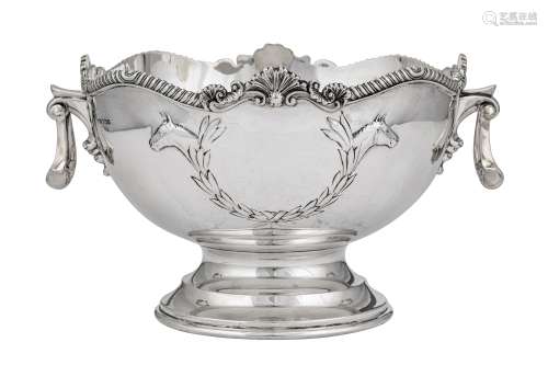 Horse Racing Interest – An Elizabeth II sterling silver twin handled trophy bowl, Sheffield 1964 by