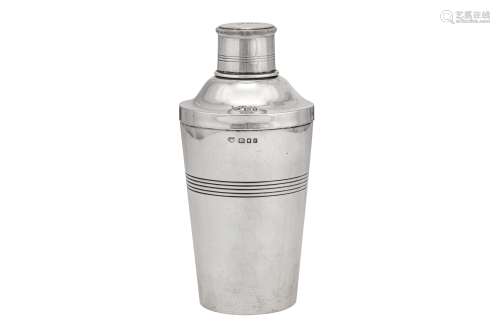 A George V Art Deco sterling silver cocktail shaker, London 1925 by Goldsmiths and Company