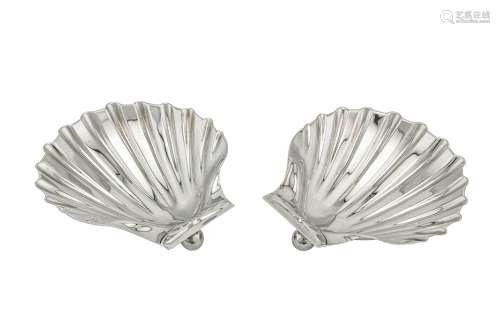 A pair of Victorian sterling silver butter shells, London 1890 by John Samuel Hunt and Robert