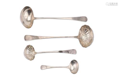 A mixed group of George III sterling silver Old English pattern serving pieces