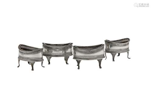 A set of four George III Scottish sterling silver salts, Edinburgh circa 1790 by I.K (unidentified)