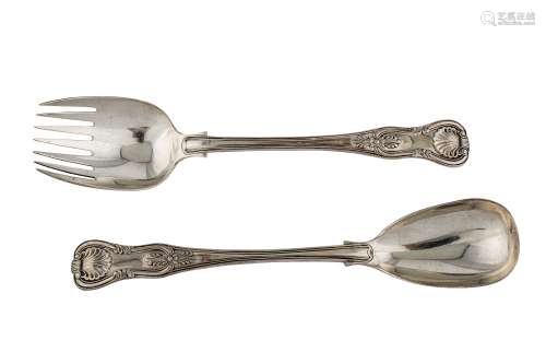A matched pair of William IV/ Victorian Irish sterling silver salad servers