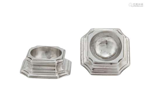 A pair of George II sterling silver trencher salts, London circa 1740, marks obscured