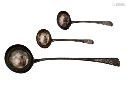 A George III sterling silver soup ladle, London 1792 by John Blake (reg. Sep 1788)