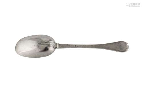 A George I provincial Britannia standard silver dessert spoon, Exeter 1716, makers mark obliterated