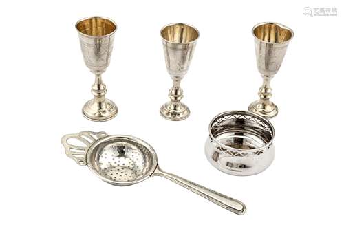 Judaica – Three Edwardian / George V sterling silver kiddush cups