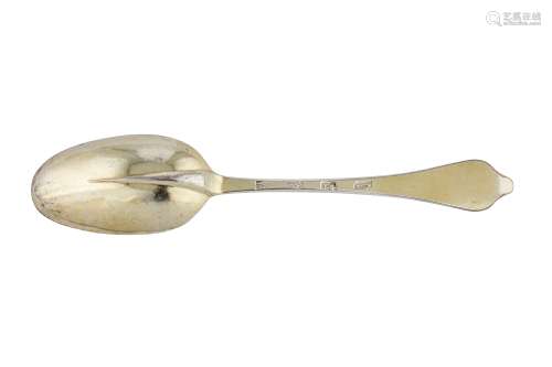 A Queen Anne Britannia standard silver gilt tablespoon, London 1706 by Issac Davenport (reg. April