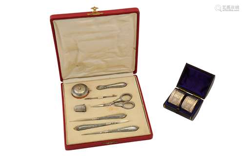 A cased early 20th century German 800 standard silver sewing kit, Pforzheim circa 1920 by Heinrich