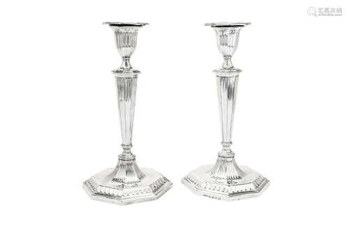 A pair of George III sterling silver candlesticks, Sheffield 1788 by John Parsons & Co (reg. July