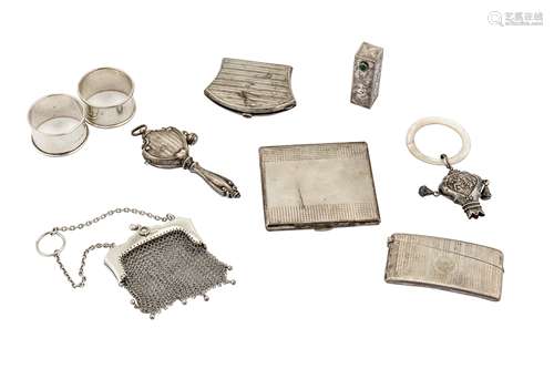 A mixed group of sterling silver, including a George V card case, Birmingham 1934 by William Neale