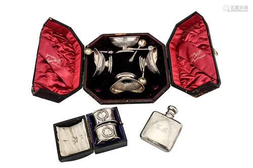 A cased set of Victorian sterling silver salts, Chester 1894 by James Deakin & Sons