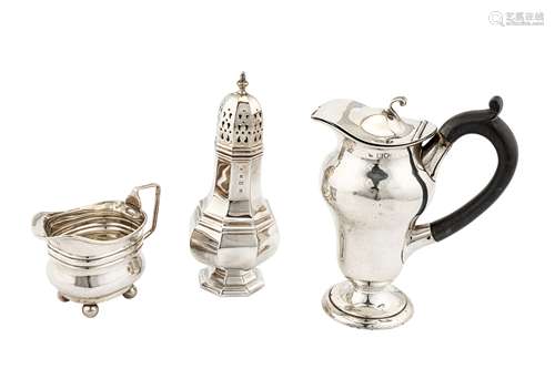 A mixed group of sterling silver including a Victorian hot water pot, London 1898 by William