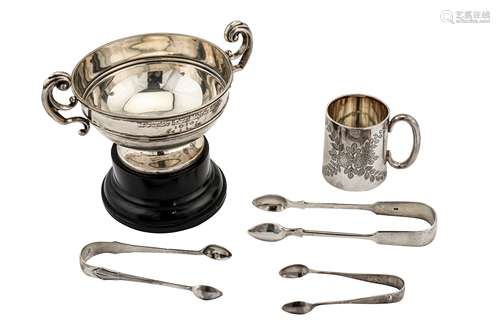 A mixed group of sterling silver including a Victorian christening mug, London 1893 by Robert