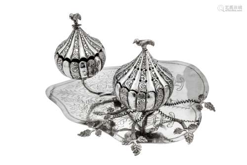 An early 20th century Iraqi unmarked silver spice box (besamim) circa 1920