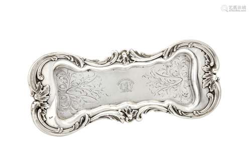 An early Victorian sterling silver snuffers tray, Sheffield 1837 by Henry Wilkinson & Co