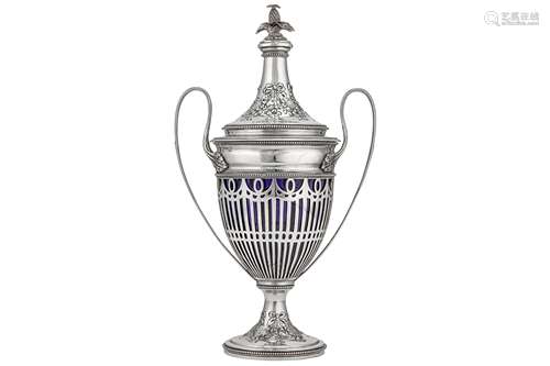 An early 20th century American sterling silver twin handled cup and cover, New York circa 1905 by