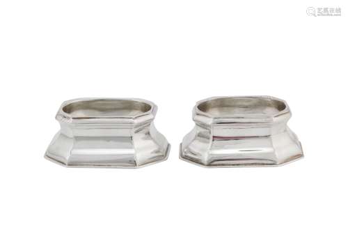 A pair of George II sterling silver trencher salts, London 1736 by James Stone (reg. 14th April