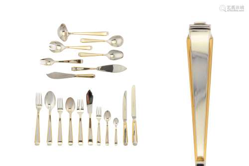 A modern German sterling silver parcel gilt table service of flatware / canteen, circa 1990 by