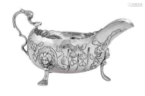 A George II Irish sterling silver sauce boat, Dublin circa 1750 by Andrew Goodwin (free 1730, died