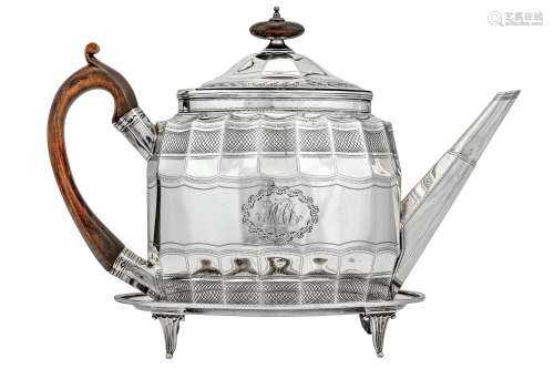 A George III sterling silver teapot on stand, London 1797 by Robert and David Hennell II (reg. 15th