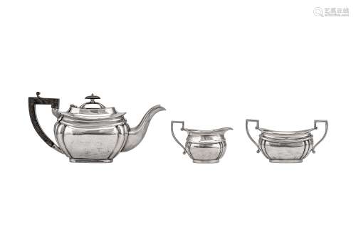 A George VI sterling silver three-piece tea service, Sheffield 1940 by Emile Viner