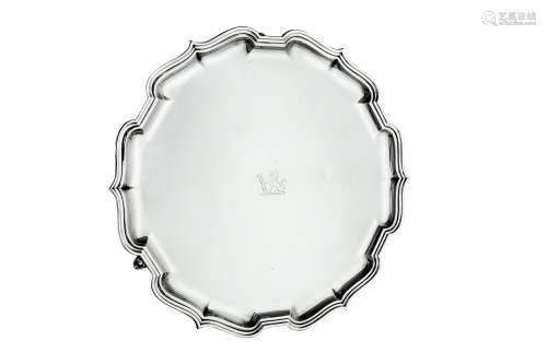 A large George V sterling silver ‘bath border’ salver, Sheffield 1928 by Mappin & Webb