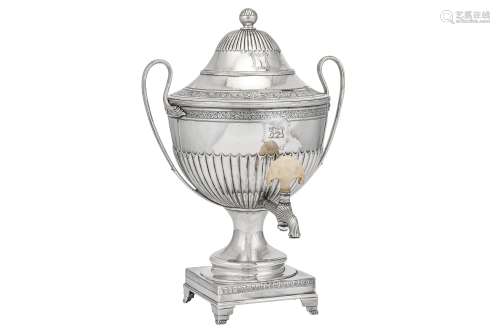 A George III sterling silver coffee urn, London 1789 by Andrew Fogelberg & Stephen Gilbert (reg.