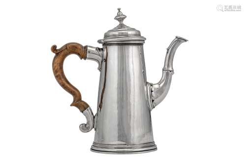 A George II ‘duty dodger’ silver bachelor coffee pot, London circa 1740 by Edward Feline (reg. 25th